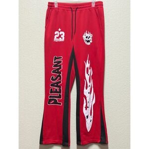 Manfinity Pleasant 23 Graphic Sweatpants Red Black Skull Flame Flare Leg Mens L